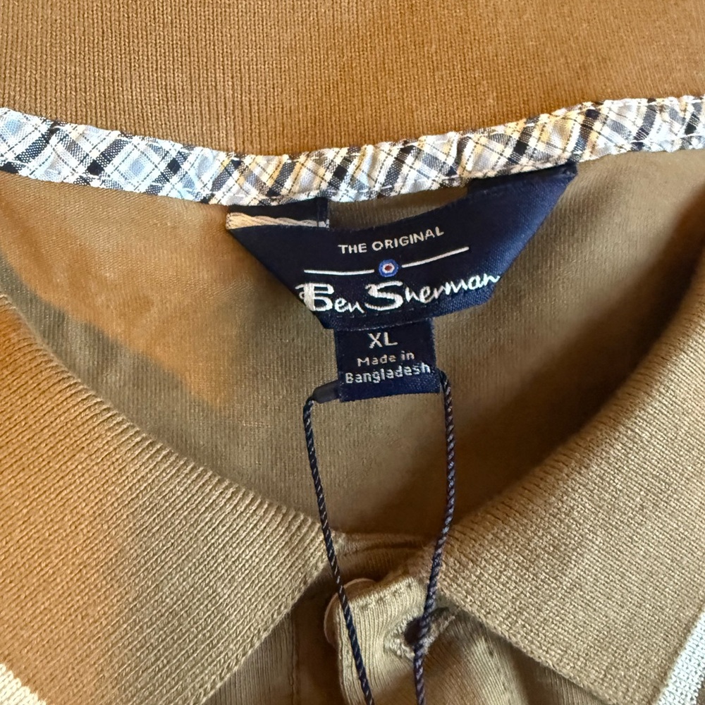 Ben Sherman Tan and White Striped Polo Shirt.  SZ  XL - Picture 6 of 8